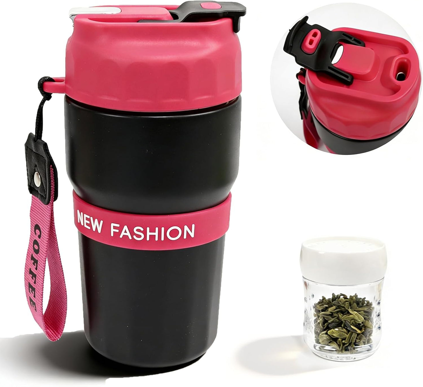 Portable 16OZ Insulated Tumbler with Magnetic Tea Infuser, Water Bottle | Stainless Steel, BPA-Free, Magnetic Detachable Strainer, One-Touch Brewing, For Loose Leaf Tea, Gift for Men & Women