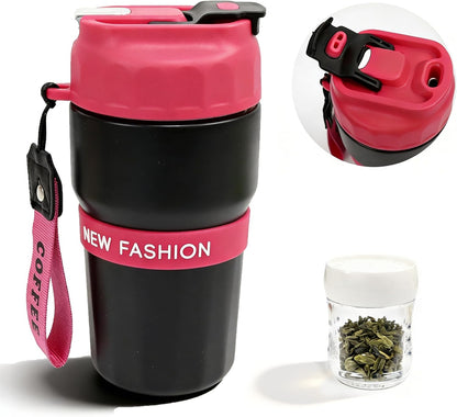 Portable 16OZ Insulated Tumbler with Magnetic Tea Infuser, Water Bottle | Stainless Steel, BPA-Free, Magnetic Detachable Strainer, One-Touch Brewing, For Loose Leaf Tea, Gift for Men & Women