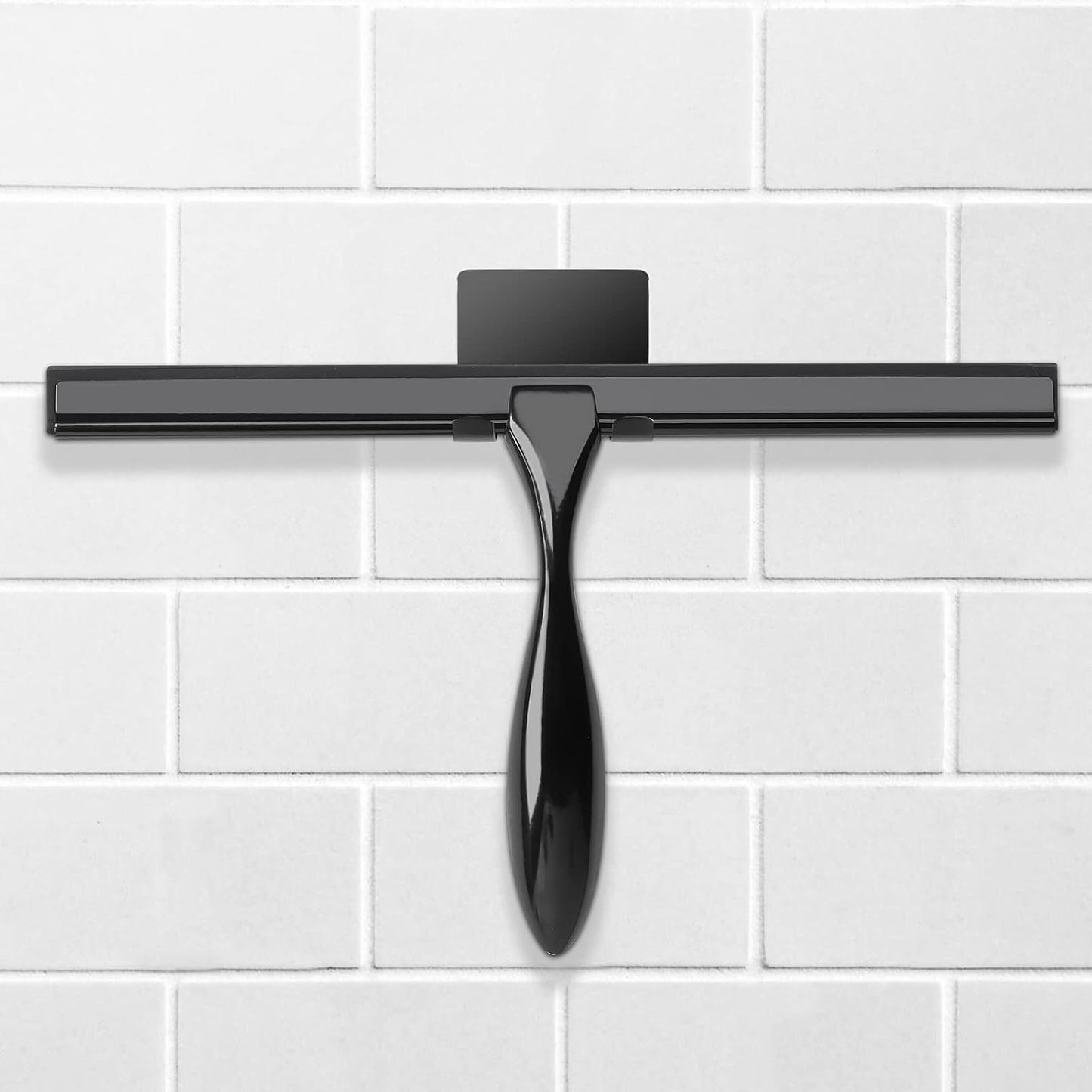 12-Inch Shower Squeegee Set, Includes Shower Door Hook and Adhesive Hook, Squeegee for Shower Doors, Mirror and Window, Silver