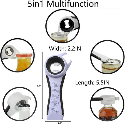 5 in 1 Lids off Jar Opener, Bottle Opener, Ideal For Women, Kids, Seniors - for Multipurpose Kitchen Tool, Easy open. White