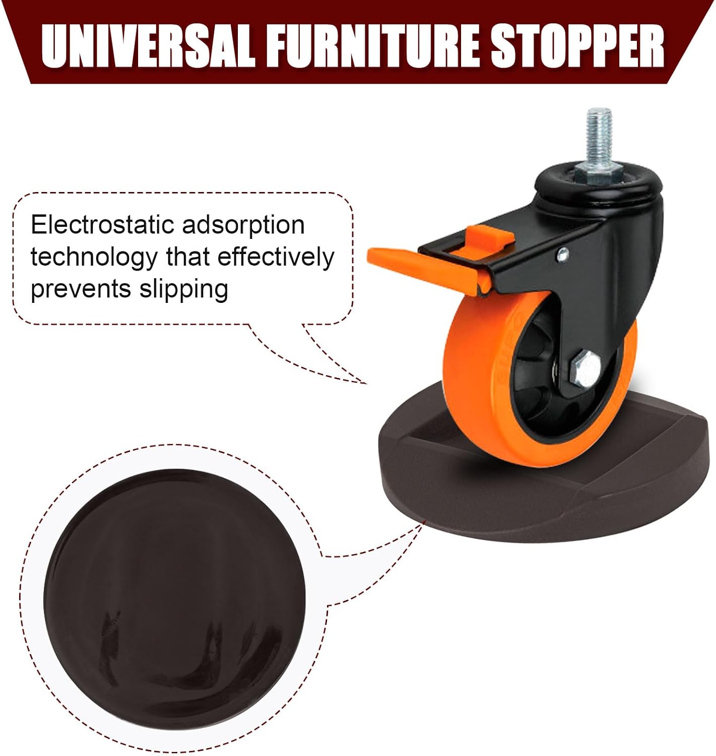 Bed Stoppers Furniture Stopper, Wheel Stoppers Furniture Caster Cups - Premium Solid Silicone Caster Cups Fits to All Floors & Wheels of Sofas, Chairs, Beds, Prevents Scratches (8)