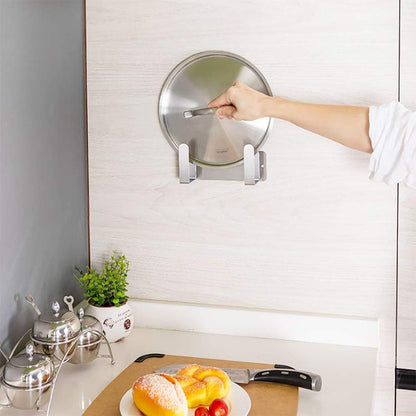 Pot Lid Rack, Wall Mounted 304 Stainless Steel Pan Lid Organizer Holder, Self Adhesive, Kitchen Cooking Utensil Tool(Gold,Set of 2)