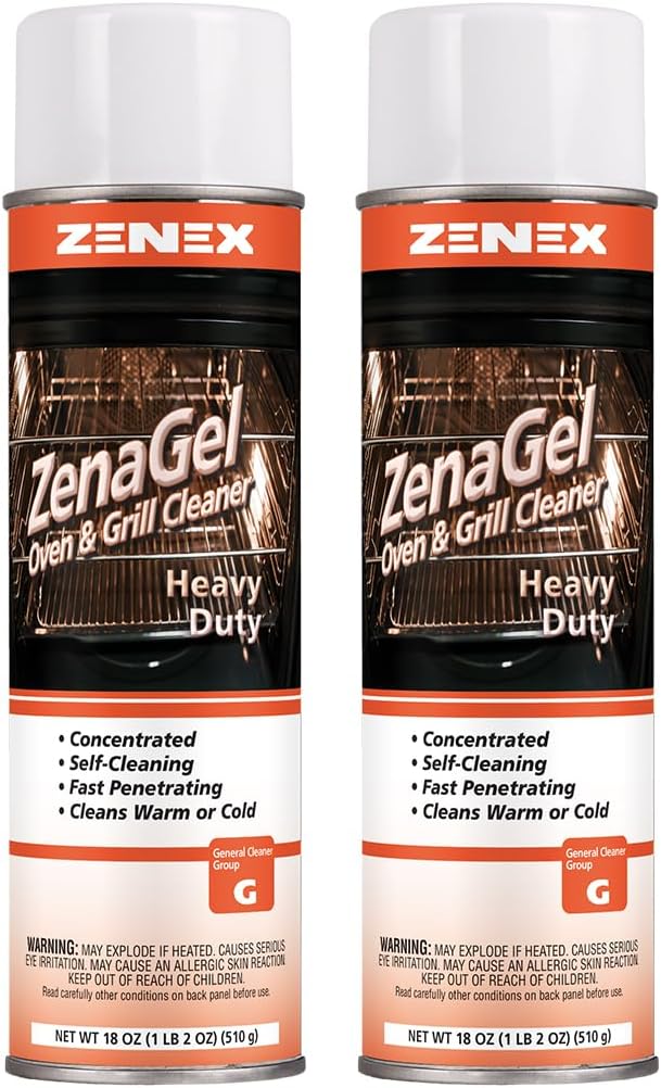 ZenaGel Industrial Oven & Grill Cleaner, Fast Acting Gel, 18oz, 2 Count | Powerful degreasing formula clings to vertical surfaces, dissolving baked-on residue from broilers, rotisseries, and hoods