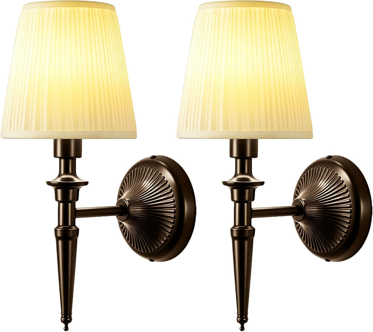 Battery Operated Wall Sconces Set of 2, Wireless Rechargeable Wall Lights with 12 RGB Colors and 3CCT Dimmable, Small Fabric LED Wall Lamps for Bedroom, Living Room, Hallway, Gold