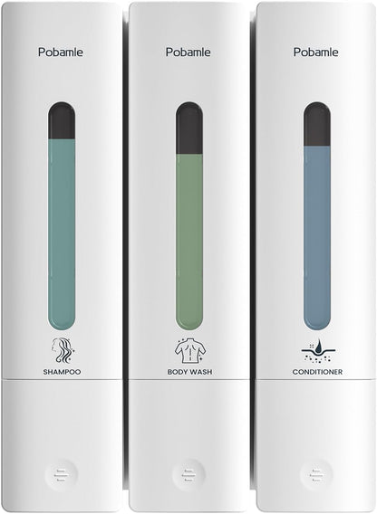 Shampoo and Conditioner Dispenser - Shower Soap Dispenser Wall Mounted No Drill - Shampoo Conditioner Body Wash Dispenser 3 Chamber - Easy Install for Bathroom Hotel Black 1200ml