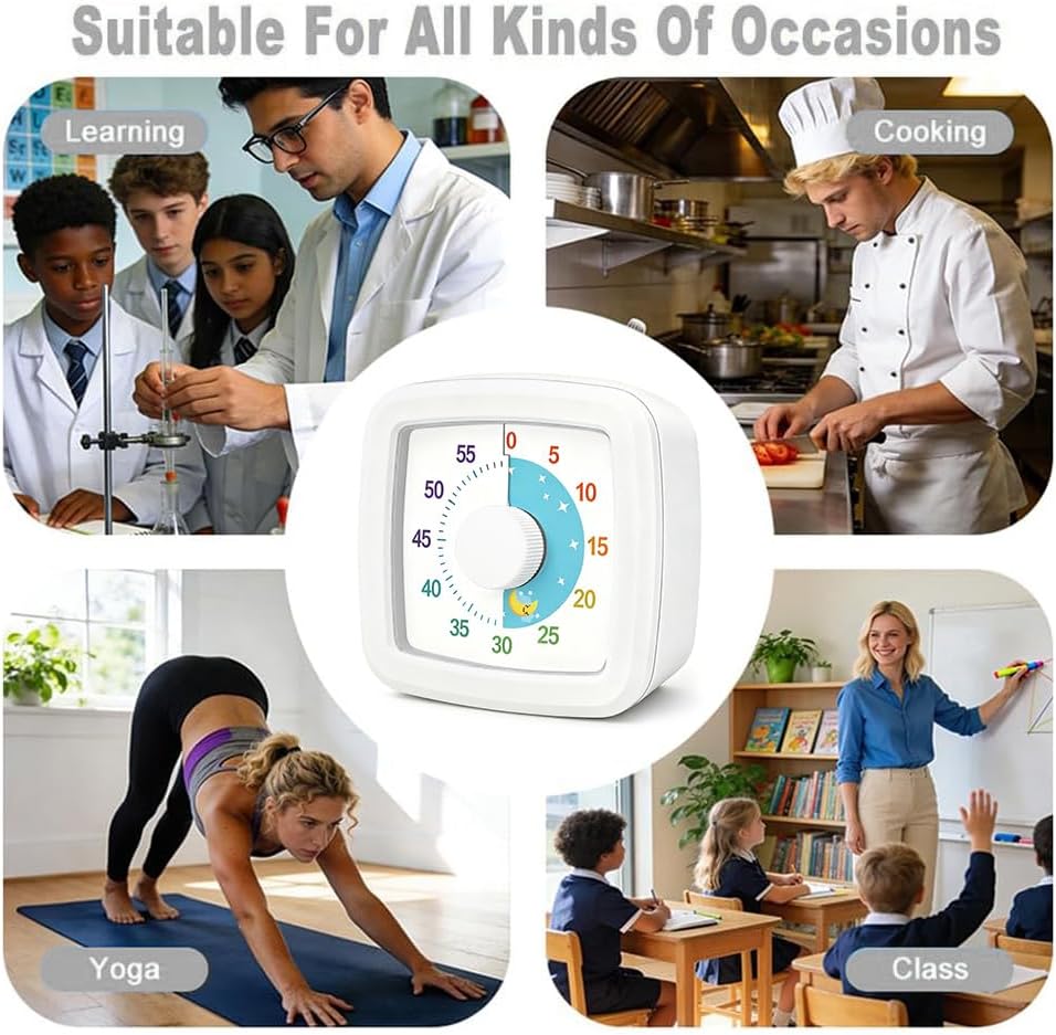 Visual Timer for Kids & Adults, 60 Minute Rainbow Countdown Timer, Time Management Tool for Classroom, Home, Kitchen, Office, School