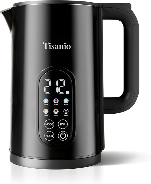1.7L Stainless Steel Electric Kettle with Temperature Control–Black | 5 Preset Temperatures for Tea & Boiling Water, 2H Keep Warm, 1200W BOIL Mode, 304 Stainless Steel Interior, Cordless Base