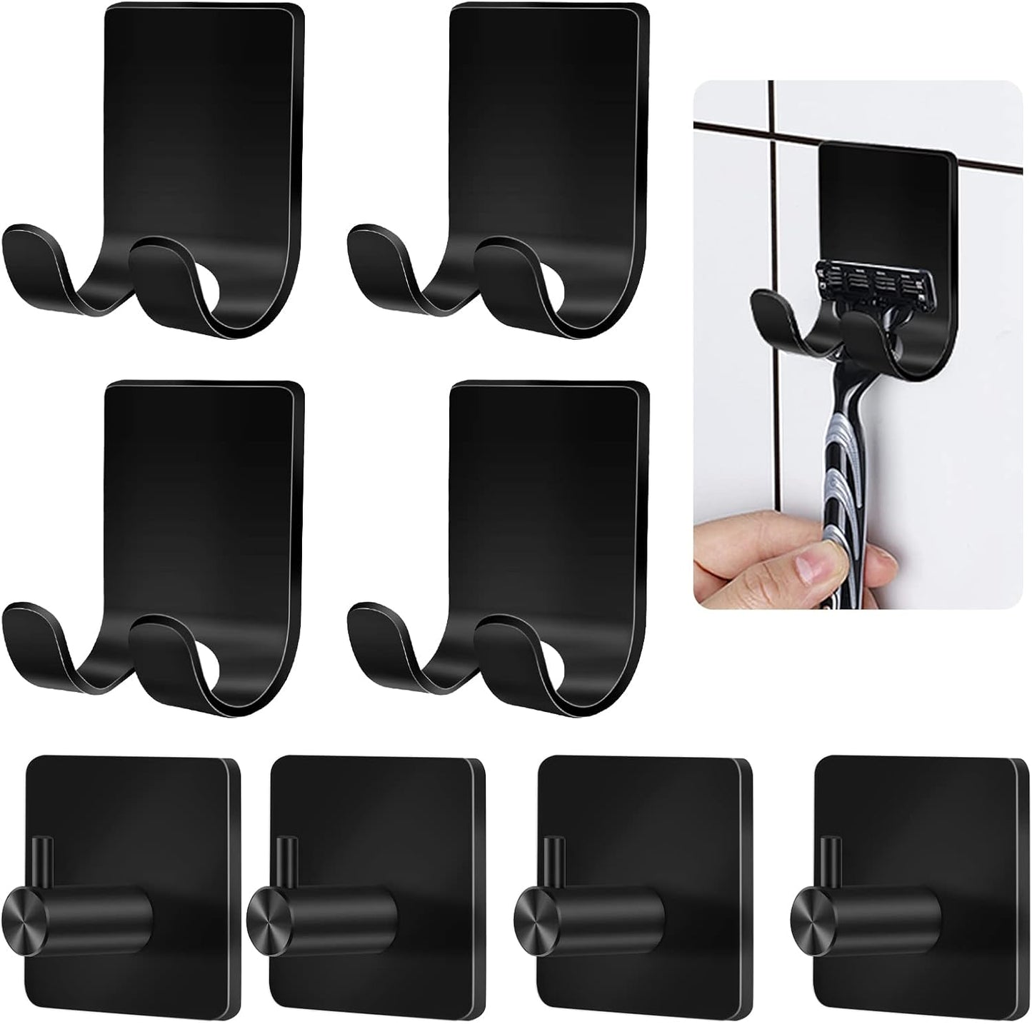 CGBE Shower Holders for Razors, 2 Pack Squeegee Holder and 2 Pack Razor Holder, Razors Holder for Shower Heavy Duty Waterproof Hook for Squeegee Loofah - Black