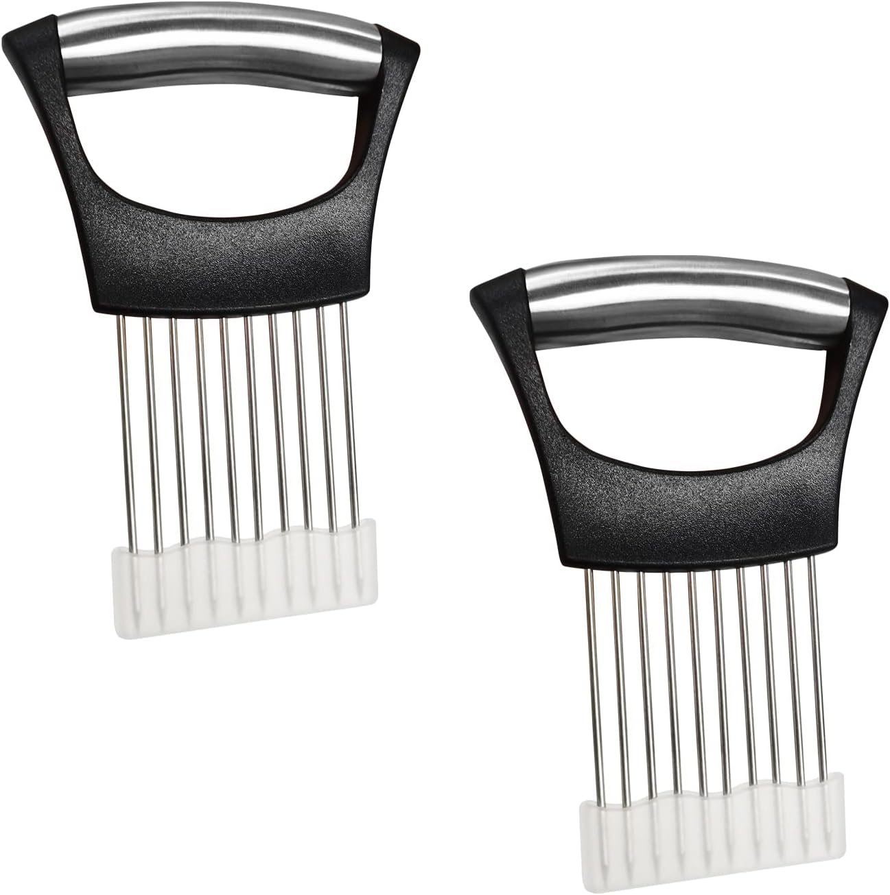 2 PCS Onion Slicer Holder – Stainless Steel Meat Holder, Meat Chopper | Multi-Purpose Kitchen Safety Tool for Fruits, Vegetables & Meat | Easy Clean, Uniform Slices | (Black)