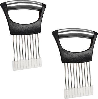 2 PCS Onion Slicer Holder – Stainless Steel Meat Holder, Meat Chopper | Multi-Purpose Kitchen Safety Tool for Fruits, Vegetables & Meat | Easy Clean, Uniform Slices | (Black)