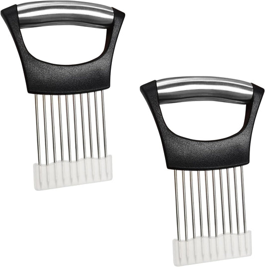 2 PCS Onion Slicer Holder – Stainless Steel Meat Holder, Meat Chopper | Multi-Purpose Kitchen Safety Tool for Fruits, Vegetables & Meat | Easy Clean, Uniform Slices | (Black)