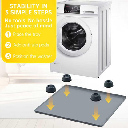 Washing Machine Drain Pan, 27x27 Inch Silicone Mat with Raised Edge | Waterproof Leak Protector Tray for Under Washer and Dryer, Anti-Slip and Foldable Laundry Room Mat