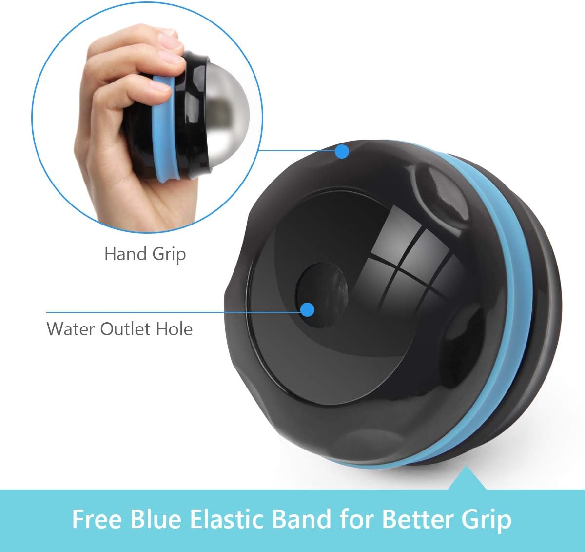 AHIER Cold Massage Roller Ball, Stainless Steel Cold Therapy Relief Tool | Free Rolling Removable Gel Ball Deep Tissue Massage Pain Relief, Great Tool for Back/Neck Pain, Muscles Recovery (Black)