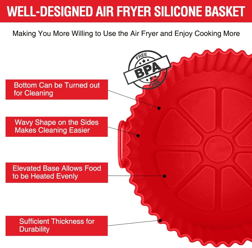 Air Fryer Silicone Liners for Ninja Air Fryer AF101 4 QT AF150 AF161 5.5 QT MAX XL, for COSORI/Gourmia/PowerXL/InstantPot/Philips 4QT and Most 3 to 5 QT Airfryers, Better than Parchment Paper Liners