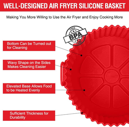Air Fryer Silicone Liners for Ninja Air Fryer AF101 4 QT AF150 AF161 5.5 QT MAX XL, for COSORI/Gourmia/PowerXL/InstantPot/Philips 4QT and Most 3 to 5 QT Airfryers, Better than Parchment Paper Liners