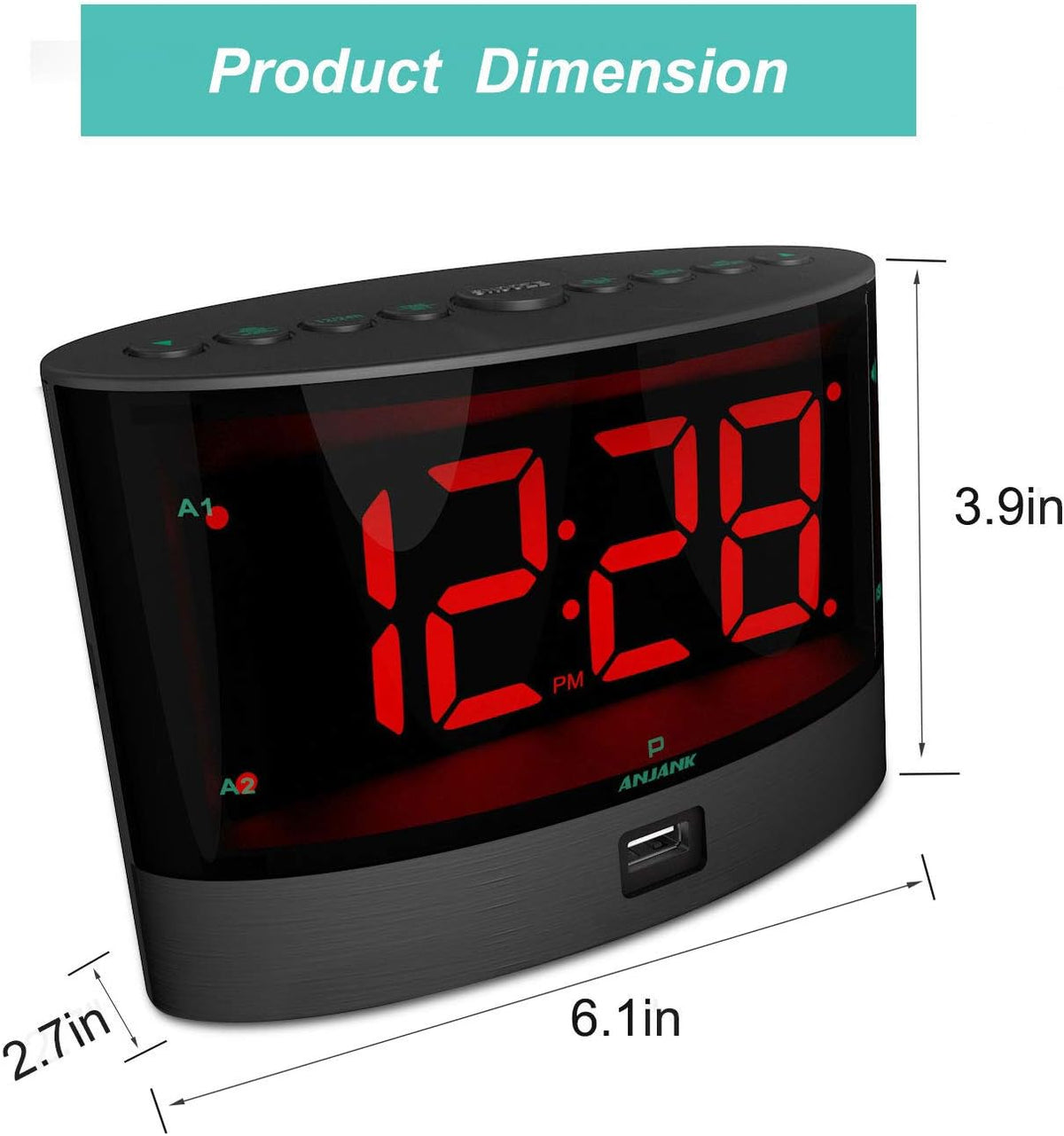 ANJANK Extra Loud Alarm Clock for Heavy Sleepers, Wireless Bed Shaker, Vibrating Dual Alarm, Deaf and Hearing-impaired, Adjustable Volume/Dimmer/Wake up Mode, USB Charger Port