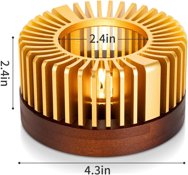 Teapot Warmer, Aluminum Tea Warmer with Wooden Base, Candle Heater for Heating Tea, Coffee, Milk, Food,Camping and Traveling, Universal Teapot Heater (Large-with Wooden Base)