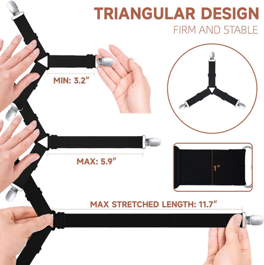 Bed Sheet Straps, Upgrade Fitted Bed Sheet Holders for Corners, Non Slip Sheet Clips White 4Pcs