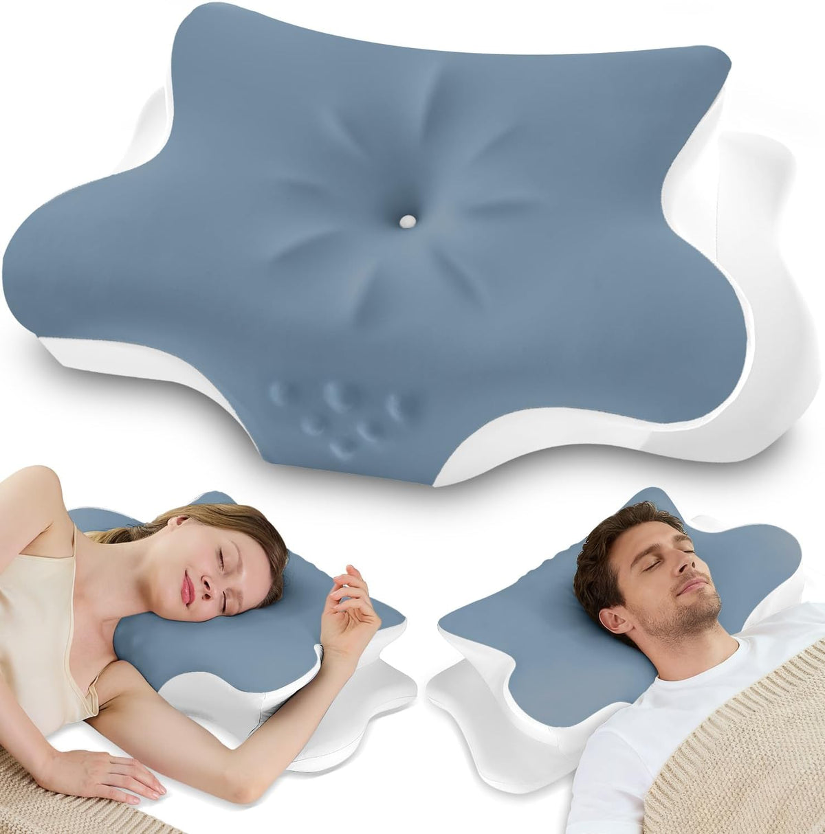 Cervical Neck Pillow for Pain Relief – Ergonomic Memory Foam Pillow for Side Sleeper Contour Orthopedic Bed Pillow for Neck Support with Cooling Cover – Ideal Christmas Birthday Gift for Women Men