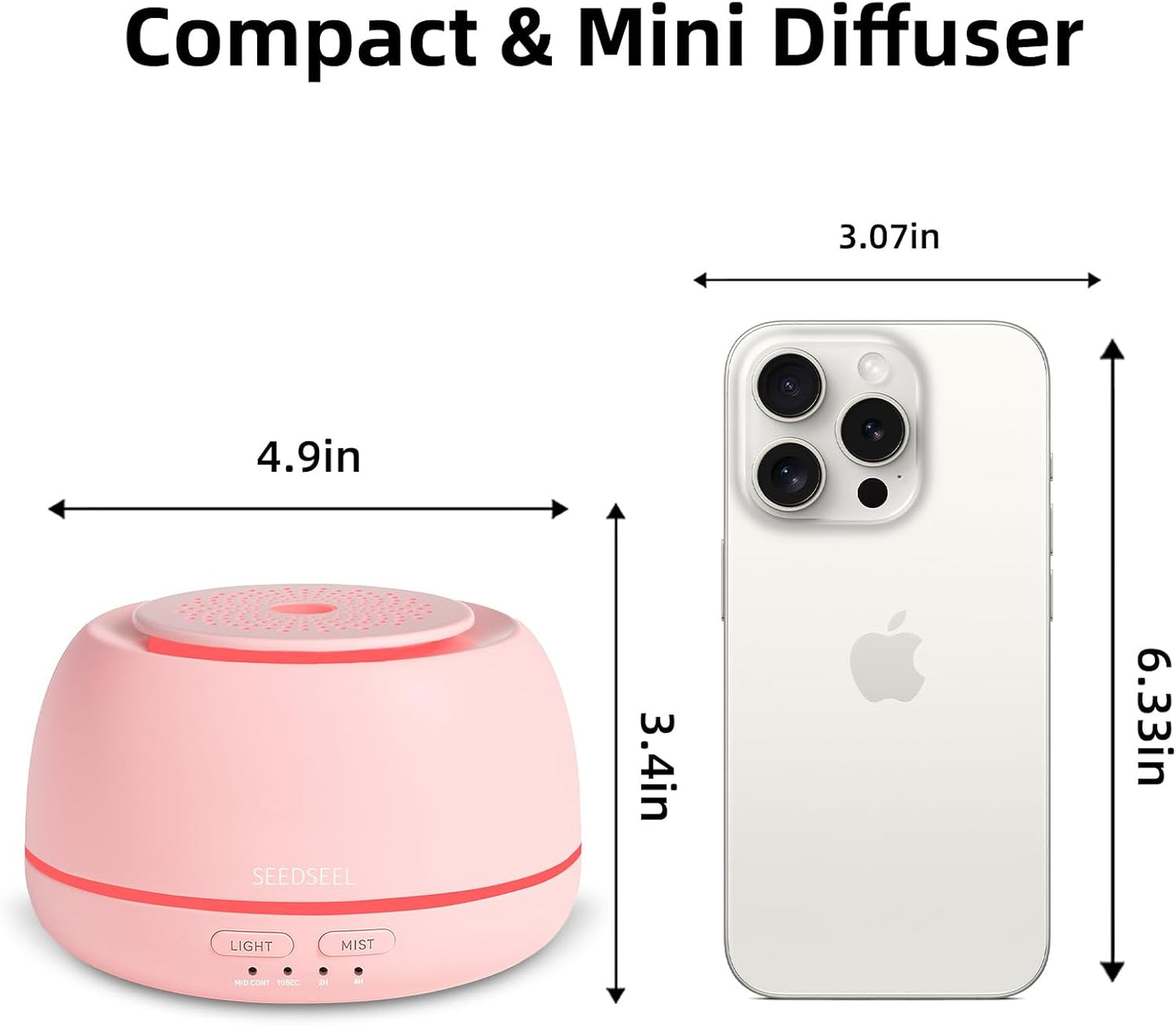 SEEDSEEL 300ML Essential Oil Diffuser,Ultrasonic Aromatherapy Diffuser, 7-Color Gradient Lights, Remote Control, 8 Hours Run Time, Suitable for Home,Office