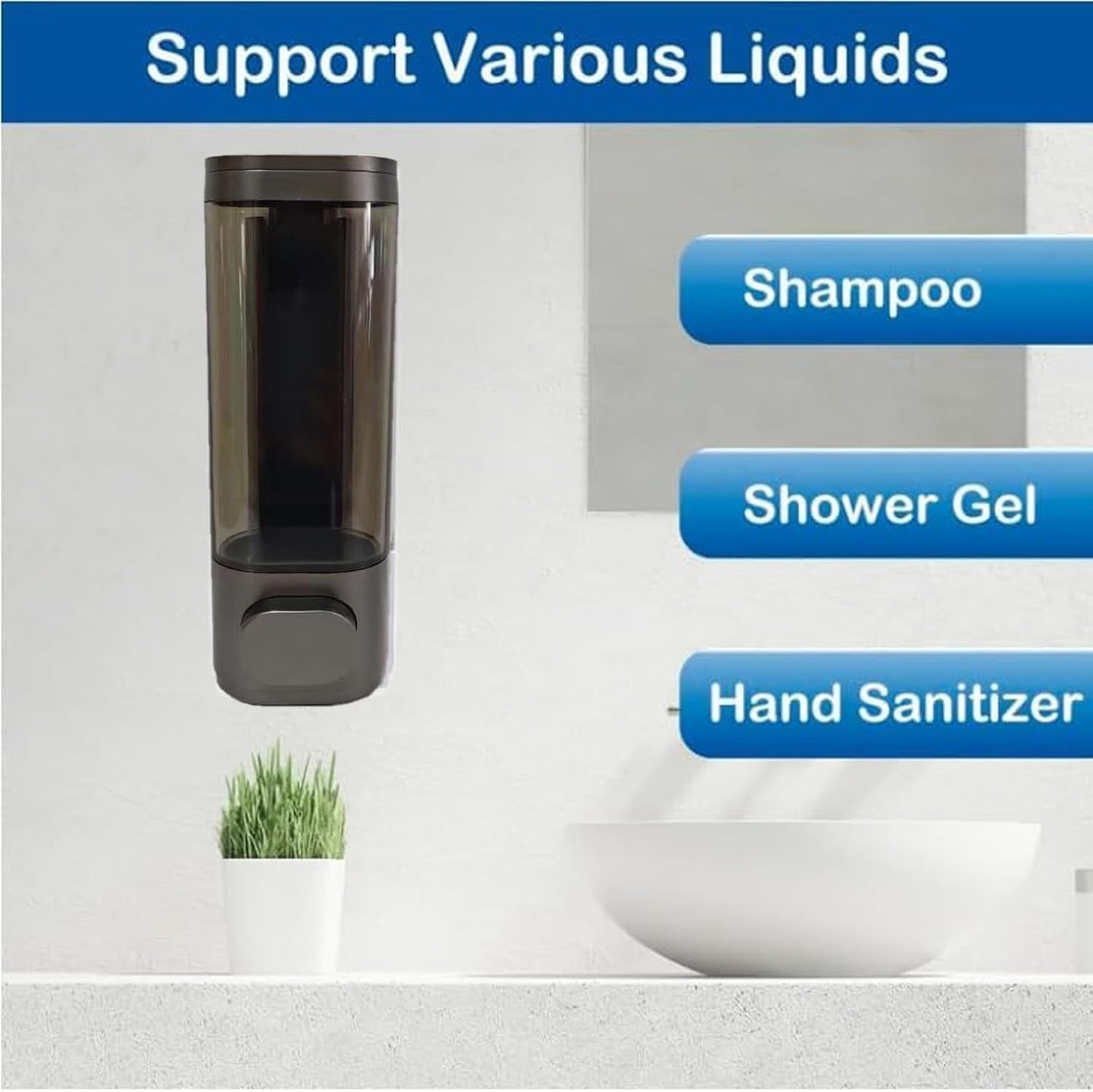 Wall Mounted Hand Soap Dispenser, 1 Chamber, 10oz/300ml Single Black Shampoo and Conditioner Dispenser, Bathroom Shower Dispenser Gel Container Dispenser and Organizer for Bathroom Kitchen Hotel