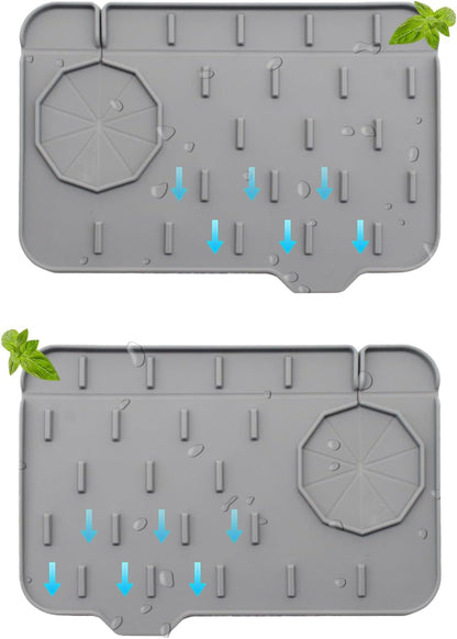 2 Pieces Kitchen Sink Splash Guard 8.3" Mini Sink Faucet Mat Faucet Handle Drip Catcher Tray Mat in Gray Faucet Draining Mat for Soap Sponge Placement Sink Protectors for Kitchen & Bathroom