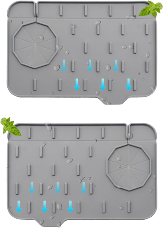 2 Pieces Kitchen Sink Splash Guard 8.3" Mini Sink Faucet Mat Faucet Handle Drip Catcher Tray Mat in Gray Faucet Draining Mat for Soap Sponge Placement Sink Protectors for Kitchen & Bathroom