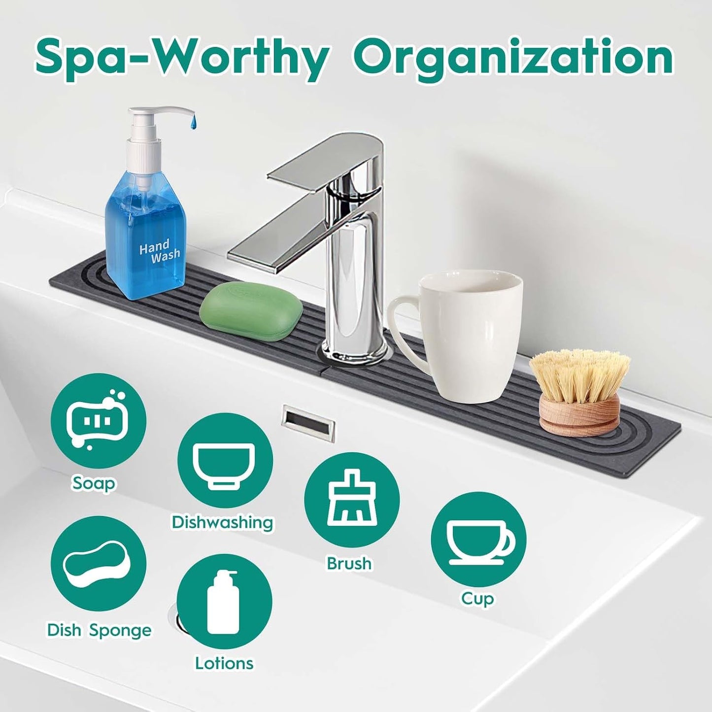 24 Inch Inch Stone Faucet Mat for Kitchen Sink, Dark Grey | Sink Splash Guard, Water Absorbing Stone Tray, Super Absorbent, Diatomite Drain Protector，for Kitchen Bathroom Counter
