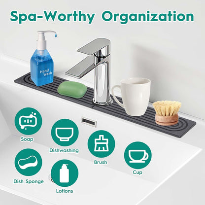 24 Inch Inch Stone Faucet Mat for Kitchen Sink, Dark Grey | Sink Splash Guard, Water Absorbing Stone Tray, Super Absorbent, Diatomite Drain Protector，for Kitchen Bathroom Counter
