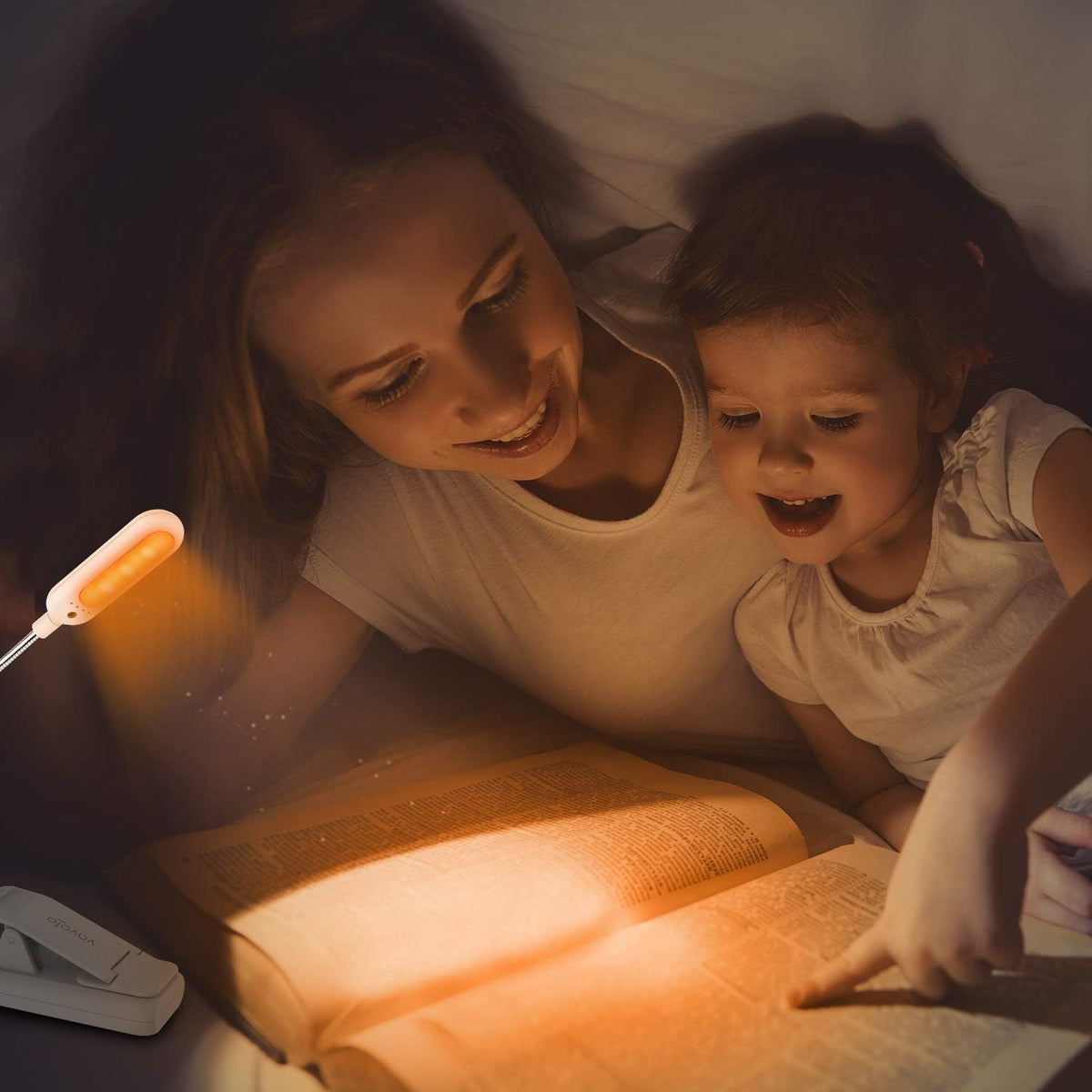 VAVOFO Rechargeable Book Light, Blue Light Blocking, Amber 1600K Clip On Reading Light, Eye Care 7 LEDs Kids Book Light for Reading in Bed with Power Indicator for Bookworms (Neon Orange)