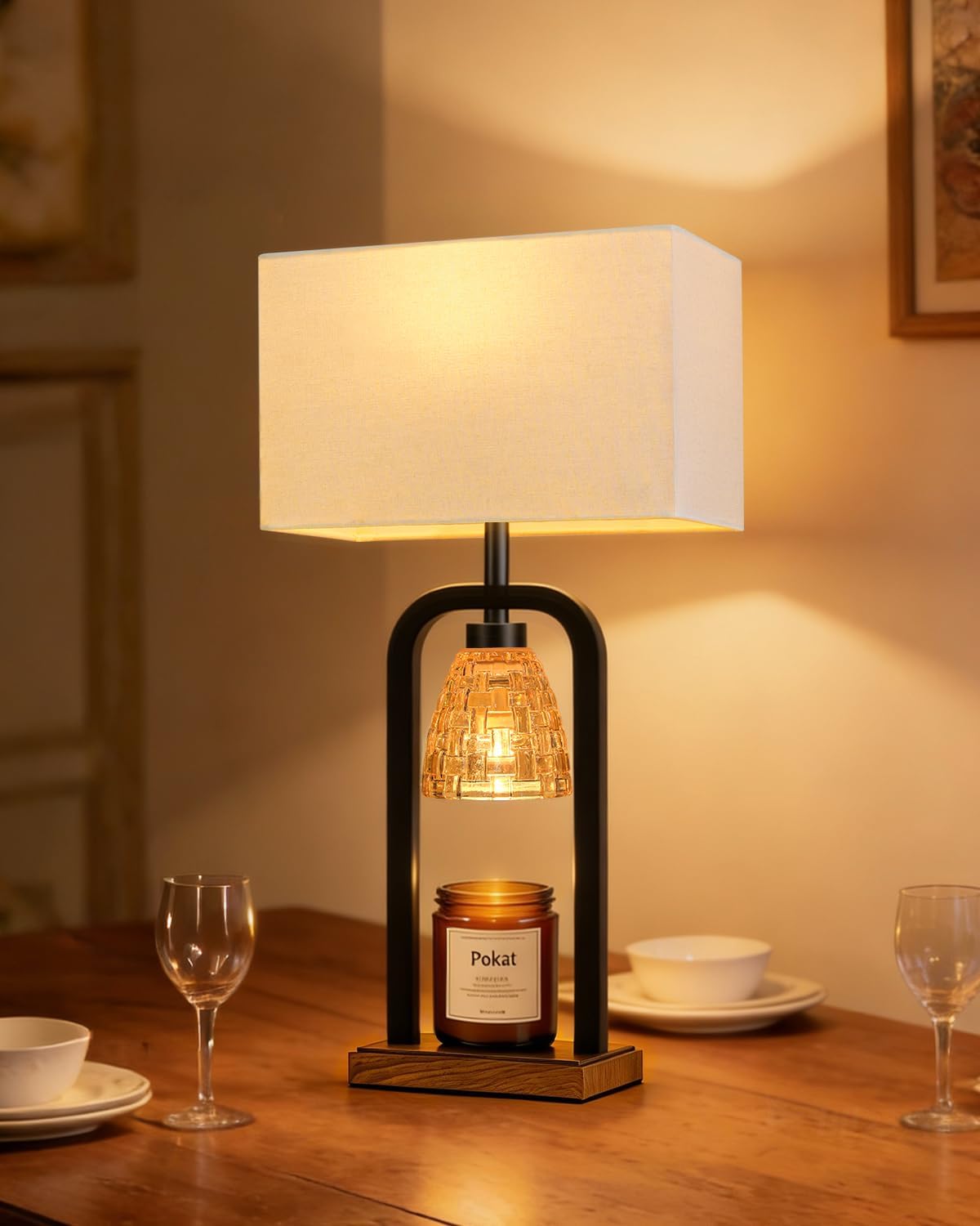 PoKat Gold Table Lamp Candle Warmer, Candle Warmer Lamp with Timer Dimmer, Wax Light Warming Table Lamp for Jar Candles, Modern Bedside Lamp for House Warming Home Decor Living Room, Bulb Included