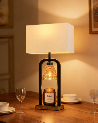 PoKat Gold Table Lamp Candle Warmer, Candle Warmer Lamp with Timer Dimmer, Wax Light Warming Table Lamp for Jar Candles, Modern Bedside Lamp for House Warming Home Decor Living Room, Bulb Included