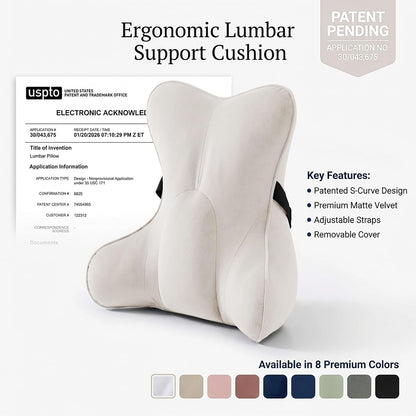 Lumbar Support Pillow(Pat. Pend) – Multi-Functional Ergonomic Back Cushion for Sofa Chair, Car Seat & Sofa, Reading Pillow with Firm Multi-Zone Support to Relieve Lower Back Pain, Misty White