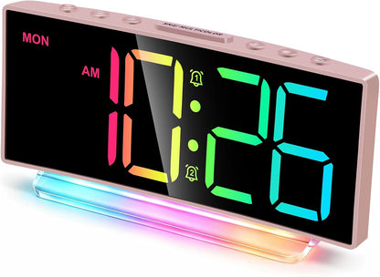 Cadmos Digital Alarm Clock - Extra Loud for Heavy Sleepers Adults Teens Kids, Rainbow Bedside Clock for Bedrooms, Large Display, 7 Color Night Light, Weekday & Weekend, 12/24h (Black+Dynamic)