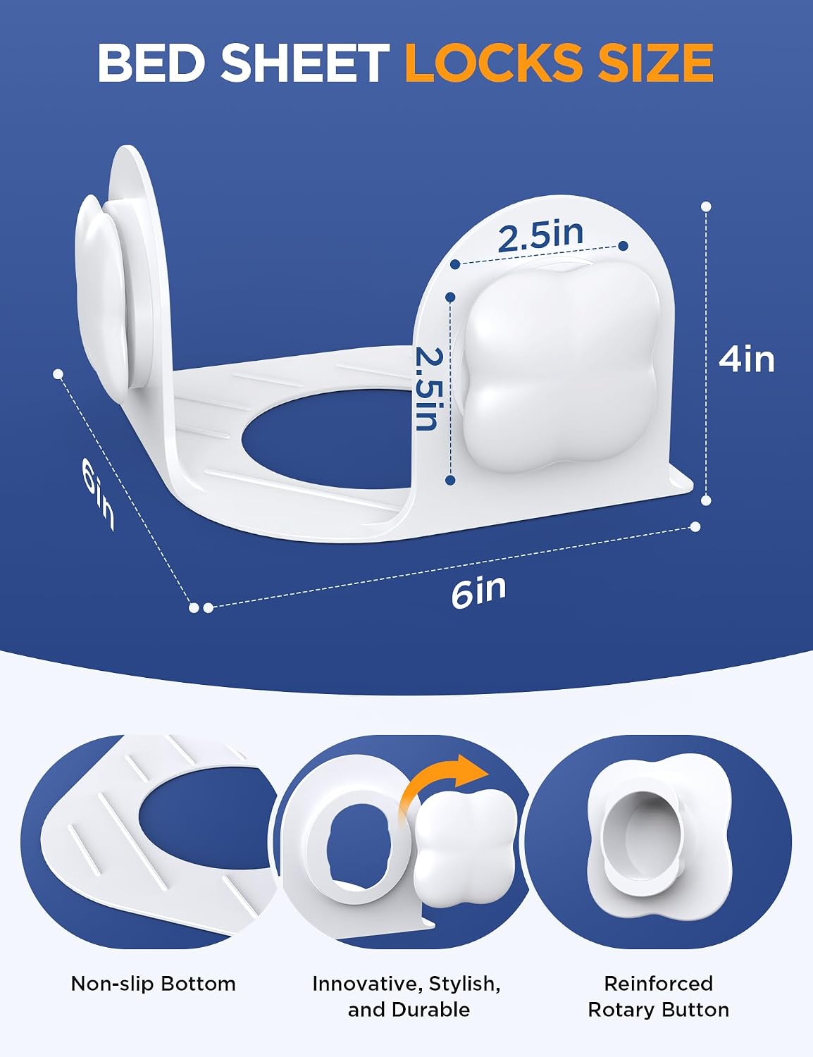 Sheet Holders Lock Bed Sheet Grippers - Fitted Sheet Holder for Corners Keep Sheets Firm & Tight Fit All Sheet Sizes,360 Degree Bed Sheet Tightener Easy Installation