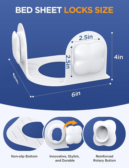 Sheet Holders Lock Bed Sheet Grippers - Fitted Sheet Holder for Corners Keep Sheets Firm & Tight Fit All Sheet Sizes,360 Degree Bed Sheet Tightener Easy Installation