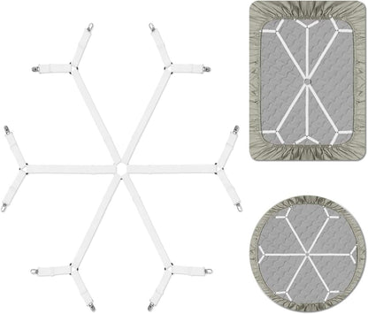 Sheet Fasteners, Adjustable Elastic Bed Sheet Holder Straps for Full,Queen,King Twin Bed,6 Way Cross Sheet Clips Suspenders Band,Fitted Round and Square Mattresses