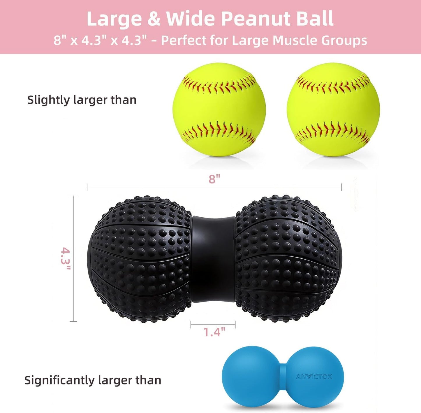 8 Inch Large Peanut Massage Ball Roller for Large Muscle Groups, Deep Tissue Double Massage Ball for Neck,Back,Leg,Low Back,Peanut Myofascia Release Ball for Muscle Knots&Physical Therapy