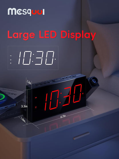 Mesqool Projection Alarm Clock with Bed Shaker, Dual Alarms