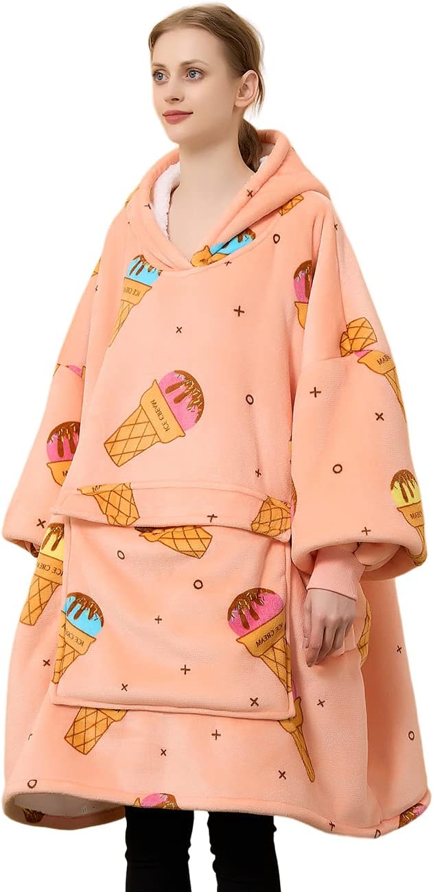 Wearable Blanket Hoodie for Adults With Pocket Strawberry Hoodie | Sherpa, Fuzzy Blanket Hoodie, Oversized Sweatshirt Blanket, Kangaroo Pouch, Cute Birthday Gifts for Sister, Cute Stuff