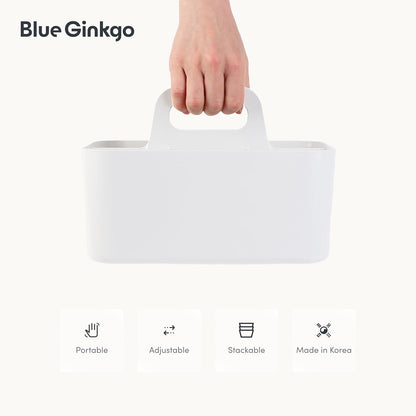 BLUE GINKGO Stackable Organizer Caddy, Rectangle, White, Made in Korea | Portable. Adjustable. Home, Office & School Storage.