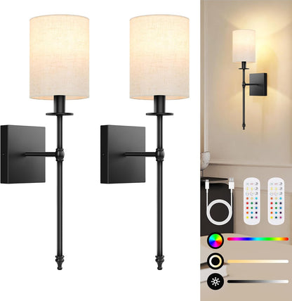 Battery Operated Wall Sconces Set of 2, Rechargeable Sconces with Remote