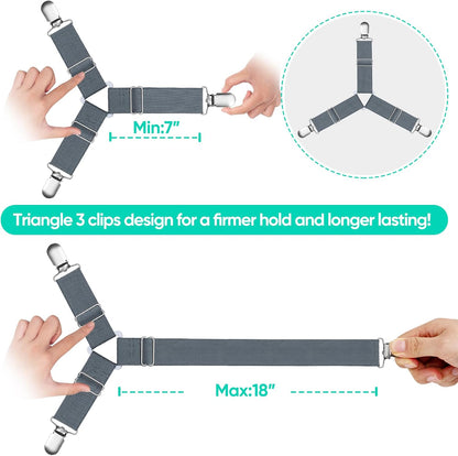 Bed Sheet Straps, Easy to Install Sheet Straps, Fitted Sheet Clips, Adjustable Sheet Fasteners, Say Goodbye to The Messy Sheets (Gray-4 Pcs)