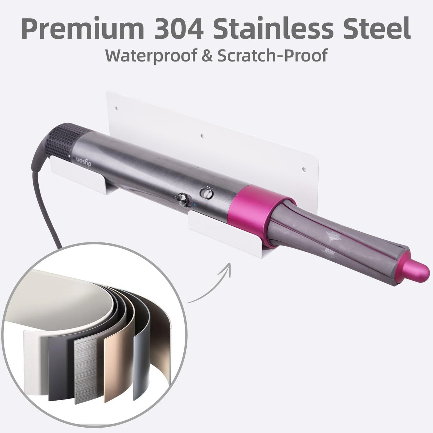 Hair Tool Organizer Wall Mount, Stainless Steel Hair Tool Holder with 2 Heat-Resistant Cups, Curling Iron Holder for Vanity, Hot Tools Organizer with PVC Ring,Hair Dryer Holder for Bathroom, BANJEKT