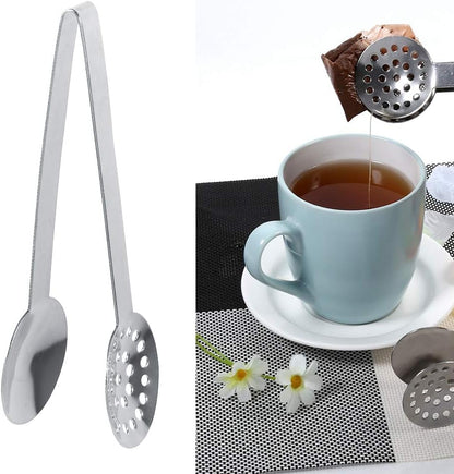 Round Tea Bag Squeezer 2 Pack Stainless Steel 340 Tea Bag Tongs Strainer Perforated Filter 4.7cm Head 15.5cm Length No Mess Drip Extraction for Coffee Lemon Slices