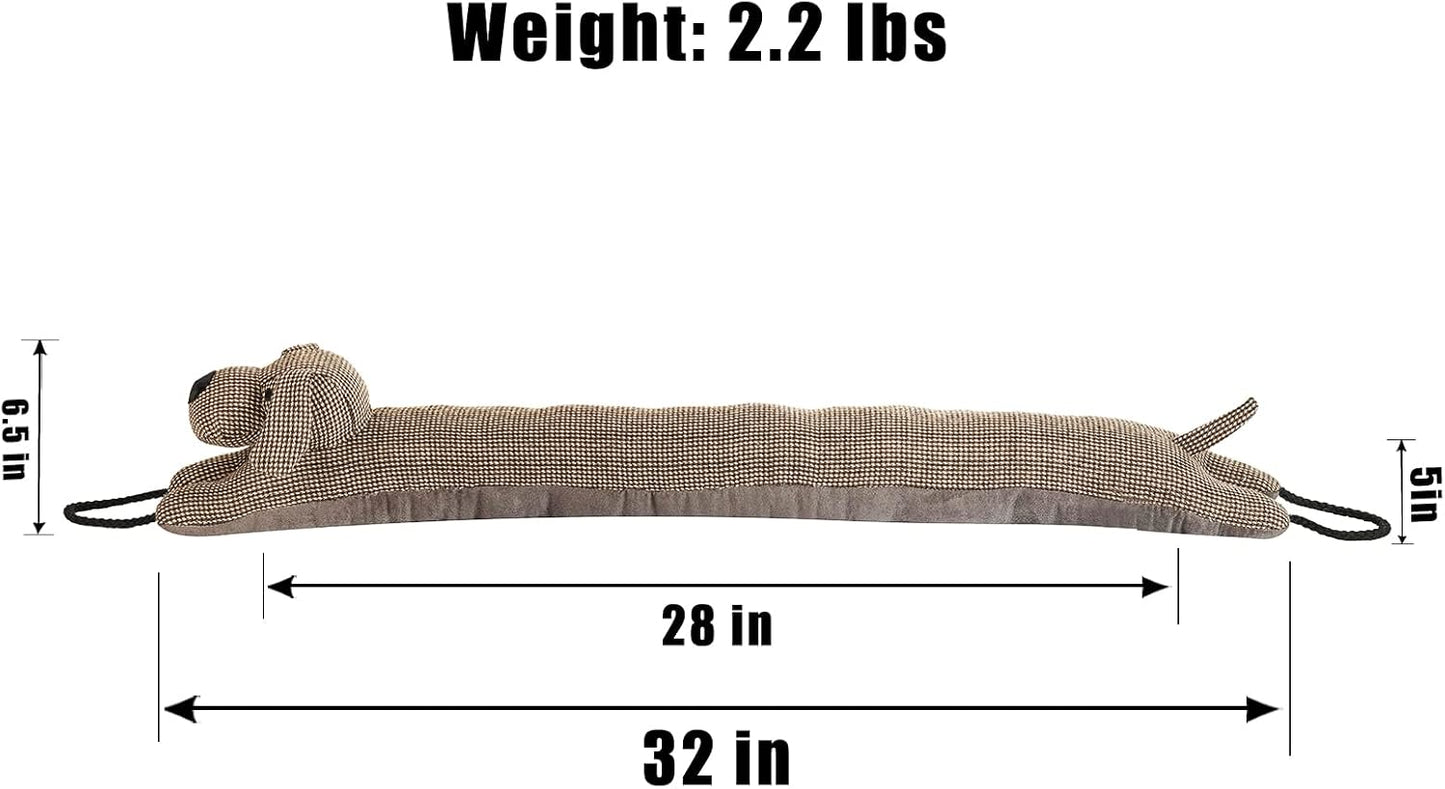 Under Door Draft Stopper Decorative Wind Stopper 36 inch for Door & Window, Weighted Animal Air Draft Stopper for Bottom of Door with Hanging Loops - Brown Dog