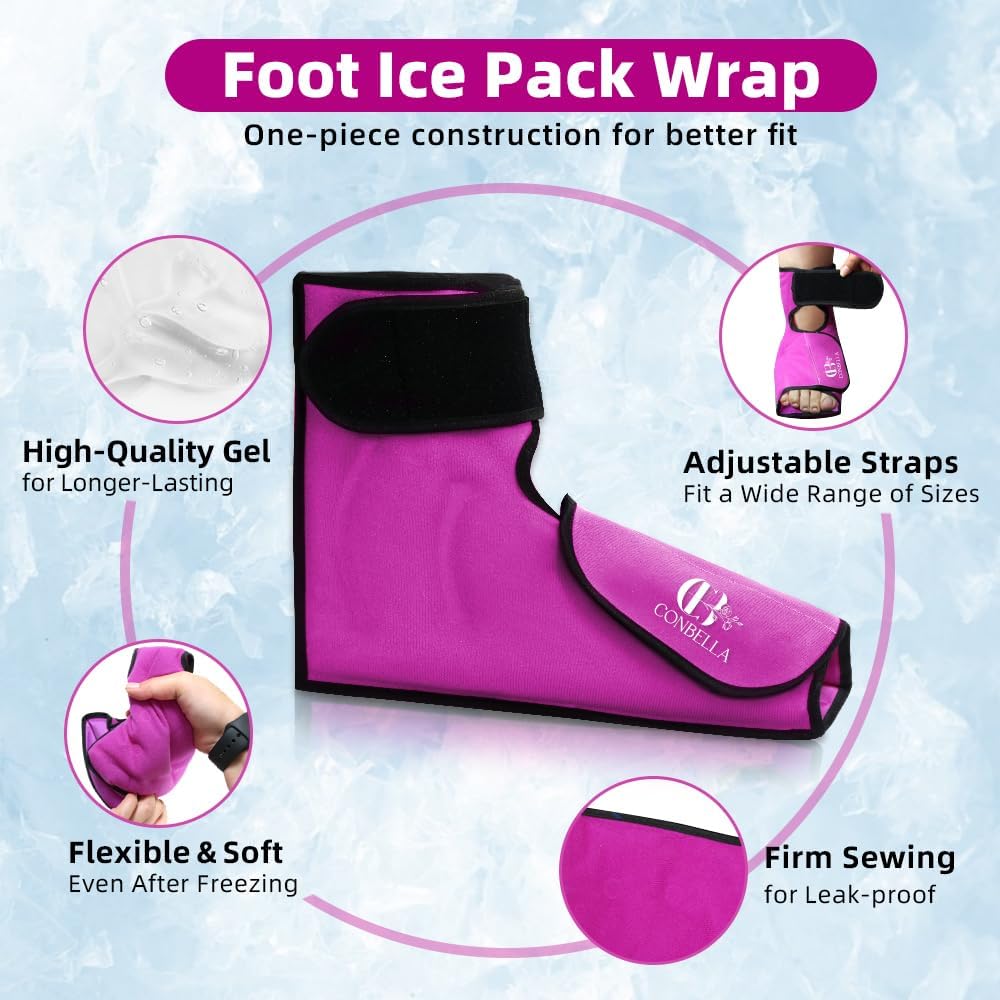 Ankle Ice Pack Wrap, Hot Cold Compress for Pain Relief, Purple | Reusable Cold Compress Sleeve for Sprains, Hot Cold Therapy - for Instant Recovery with Strap & Gel Packs