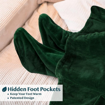 PAVILIA Fleece Blanket with Sleeves and Foot Pockets Women Men, Dark Purple