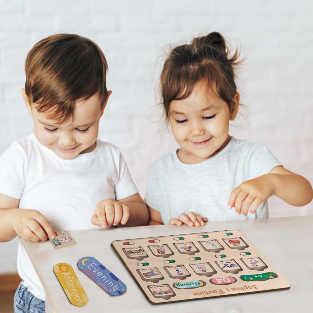 Daily Routine Chart for Kids, Visual Schedule, Routine Chart for Toddlers 3-5, Morning Bedtime Routine Chart for Toddlers, Wooden Chore Chart for Kids