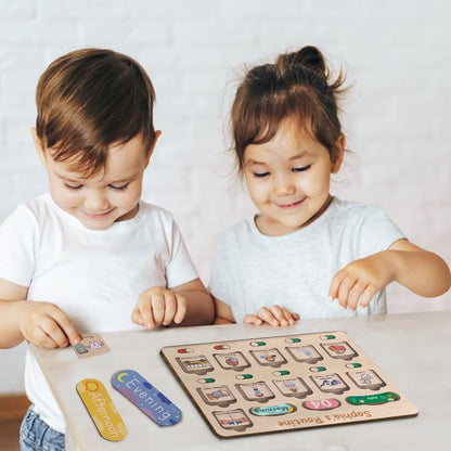 Daily Routine Chart for Kids, Visual Schedule, Routine Chart for Toddlers 3-5, Morning Bedtime Routine Chart for Toddlers, Wooden Chore Chart for Kids